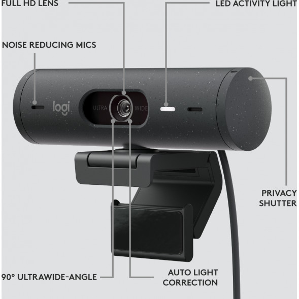 Веб-камера Logitech Brio 500, чёрный в Сургуте