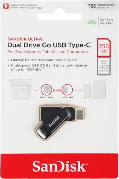 USB флешка Sandisk Ultra Dual Drive Go 256Gb USB 3.2 gen 1/ USB Type-C в Сургуте