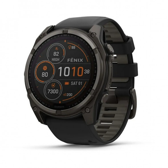 Умные часы Garmin Fenix 8, 51 мм, Solar, Sapphire Carbon Gray DLC Titanium with Black/Pebble Gray Silicone 010-02907-10 в Сургуте