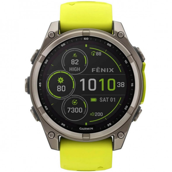 Умные часы Garmin Fenix 8, 51 мм, Solar, Sapphire Titanium with AMP Yellow/Graphite Silicone Band 010-02907-20 в Сургуте