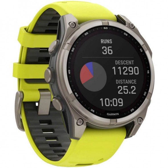 Умные часы Garmin Fenix 8, 51 мм, Solar, Sapphire Titanium with AMP Yellow/Graphite Silicone Band 010-02907-20 в Сургуте