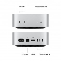 Компьютер Apple Mac mini M4 2024 (MU9D3) (10 Core GPU, 16ГБ, 256ГБ SSD, Apple, macOS), серебристый