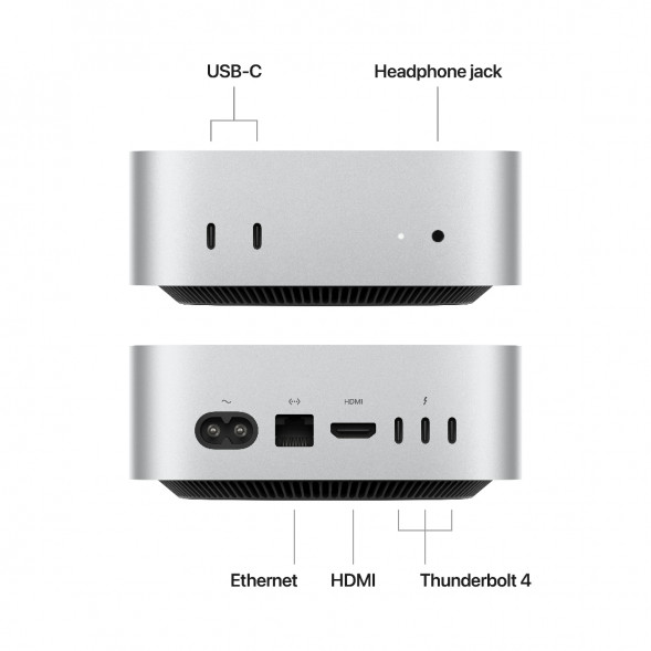 Компьютер Apple Mac mini M4 2024 (MU9Е3) (10 Core GPU, 16ГБ, 512ГБ SSD, Apple, macOS), серебристый в Сургуте